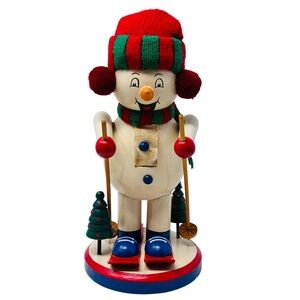 1996 Vintage Skiing Snowman Wooden Nutcracker Christmas Holiday Decor Whimsical
